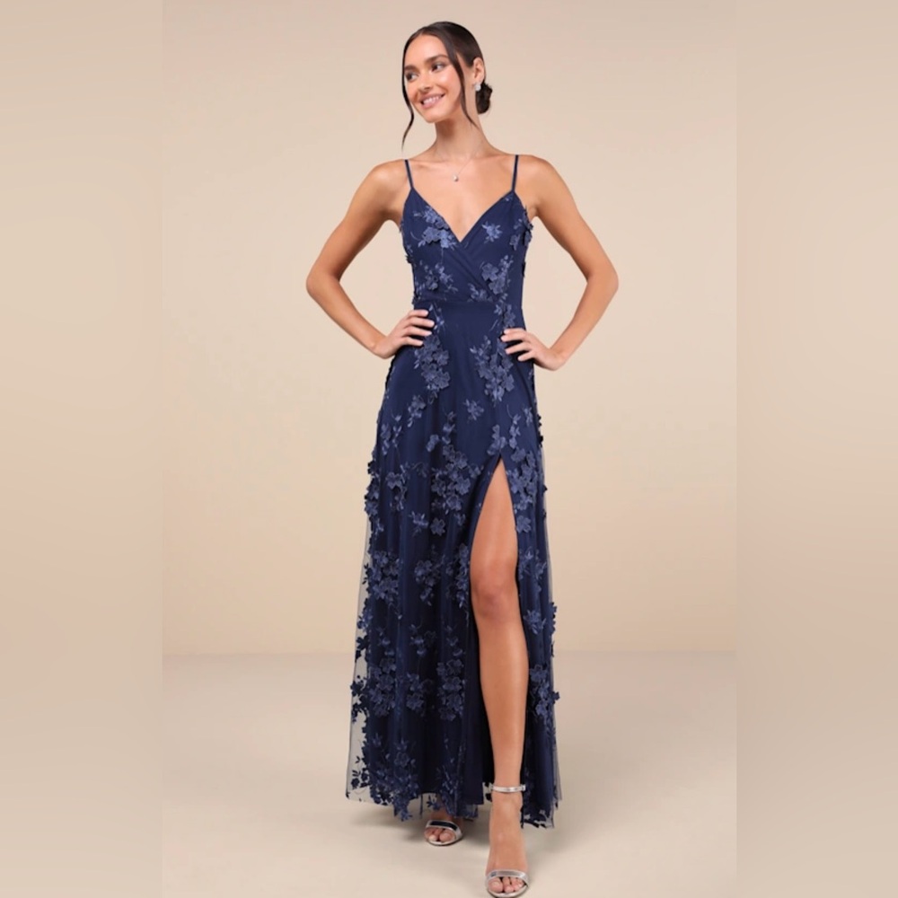Lulu's Navy Floral Appliqué Maxi Dress